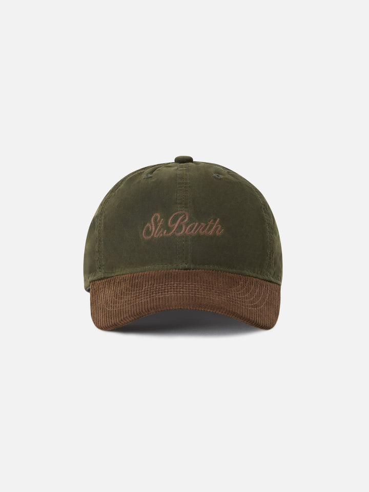 Gorra de pana encerada verde militar Baseball con bordado del logo 