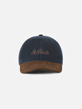 Navy blue Baseball waxed corduroy cap with logo embroidery