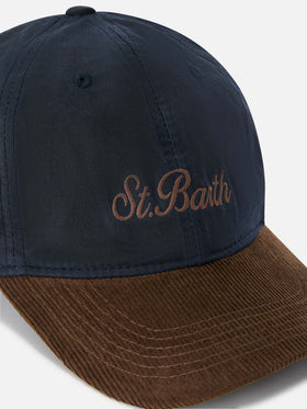 Navy blue Baseball waxed corduroy cap with logo embroidery