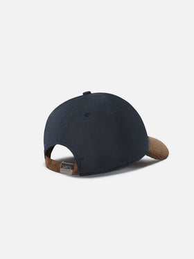 Navy blue Baseball waxed corduroy cap with logo embroidery