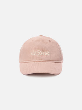 Rosa Baseball Kappe aus Cord mit Logostickerei 