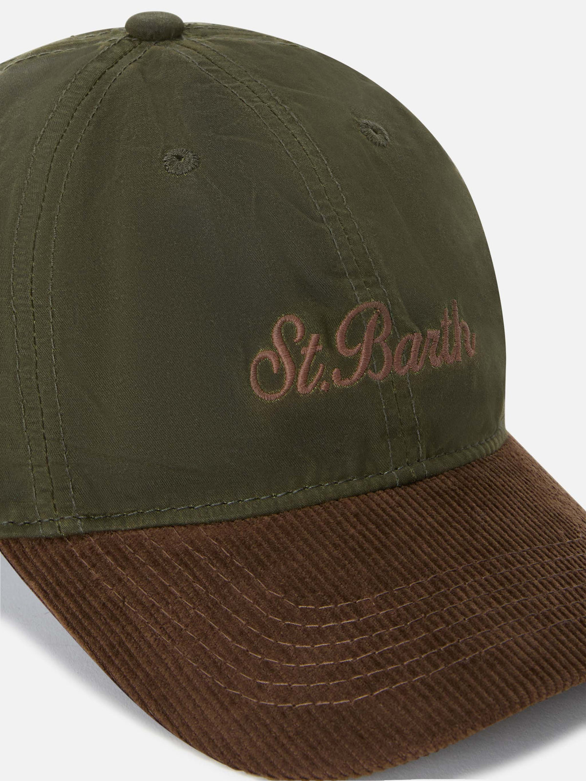 Kappe aus gewachstem Cord in Military Green Baseball mit Logostickerei 