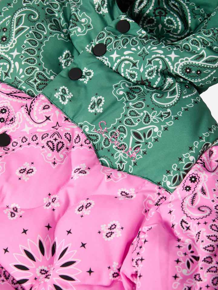 Hooded down padded jacket Baxter Jr with bandanna print