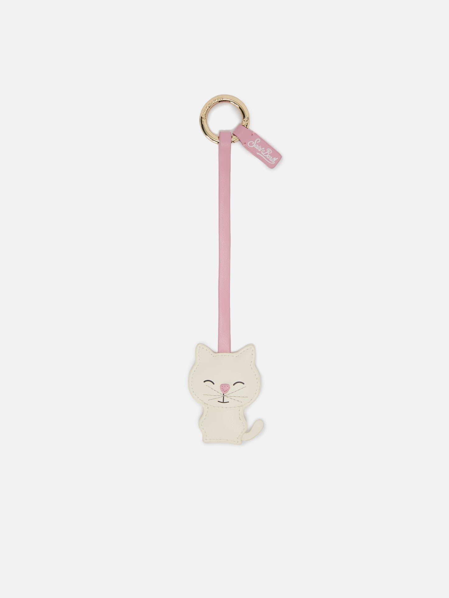 Bag charm a forma di gatto in pelle liscia con targhetta logo