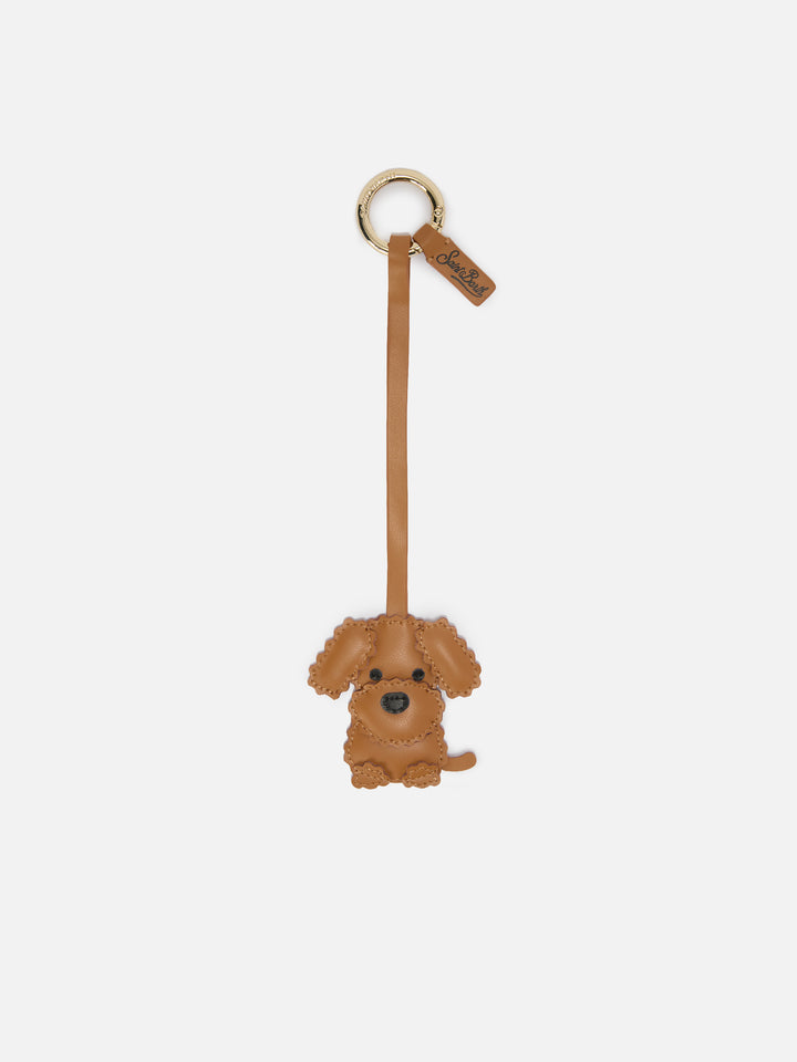 Beige leather bag charm with dog shape