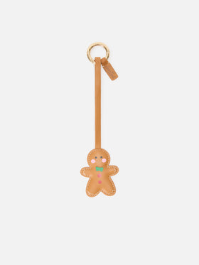 Charm per borsa marrone in pelle a forma di omino di pan di zenzero