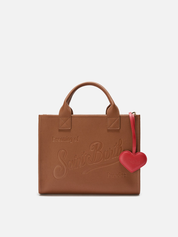 Red leather bag charm with heart shape