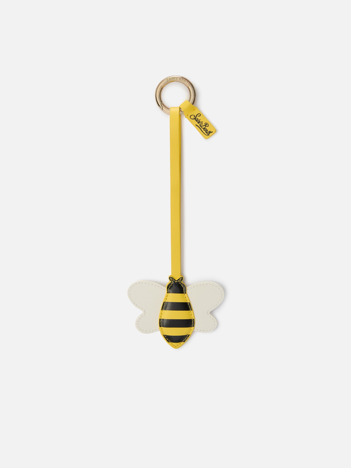 Bee-shaped smooth leather bag charm with logo tag
