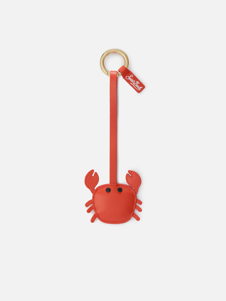 Crab-shaped smooth leather bag charm with logo tag