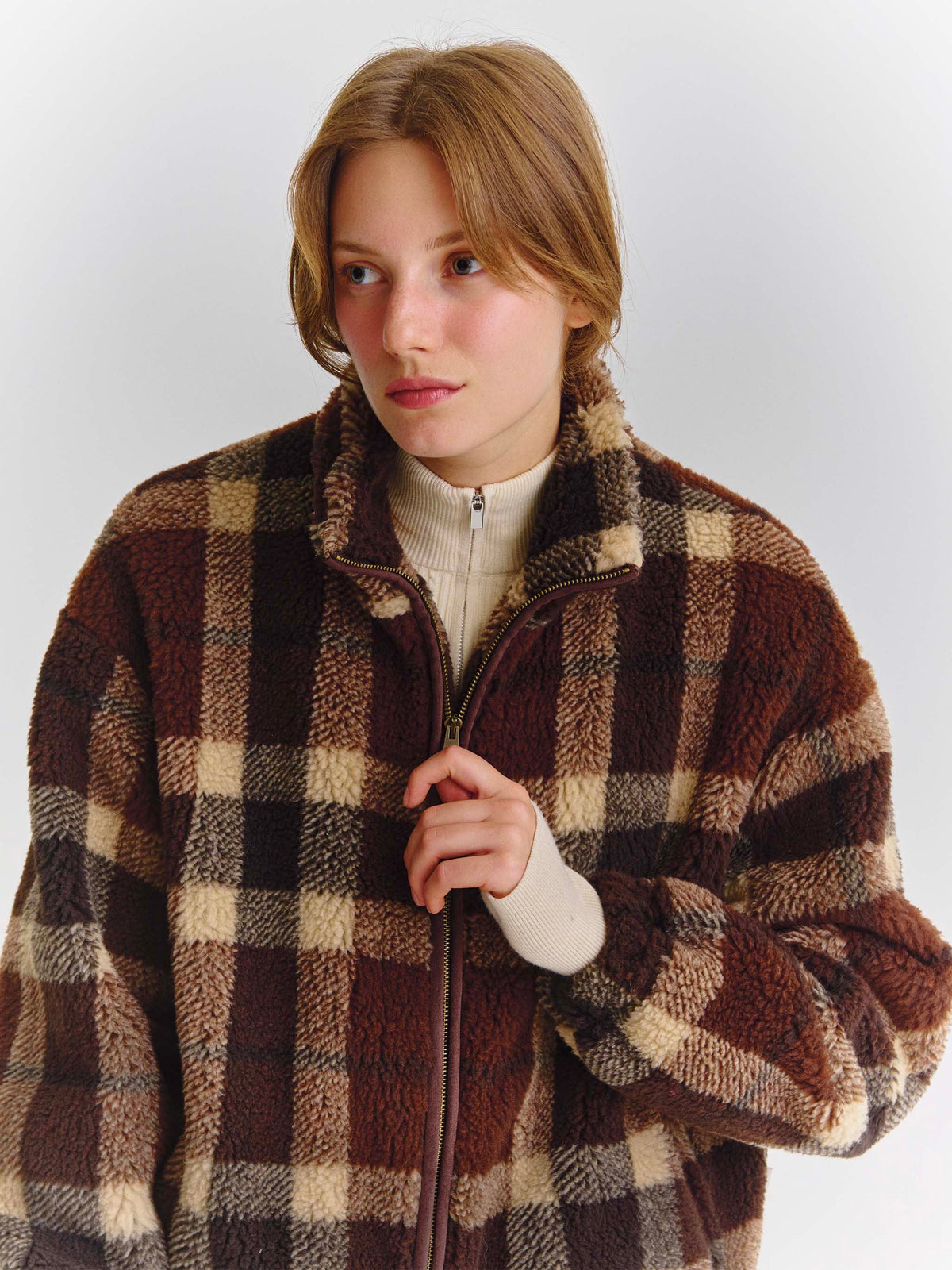 Chaqueta Bercy teddy con estampado tartán 
