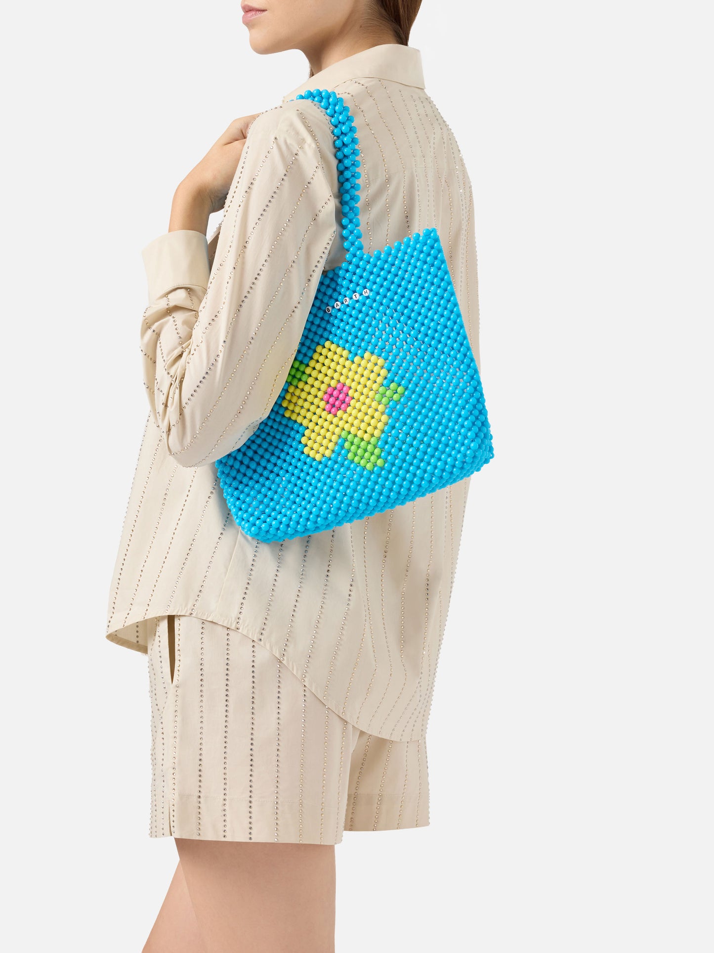 Beaded Shopper Bag turchese