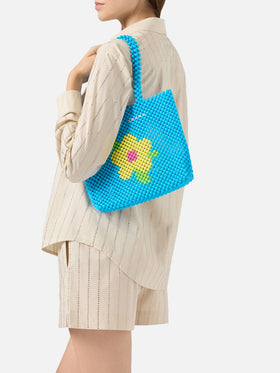Beaded Shopper Bag turchese