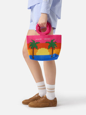 Perlenbesetzte Handtasche mit Streifen