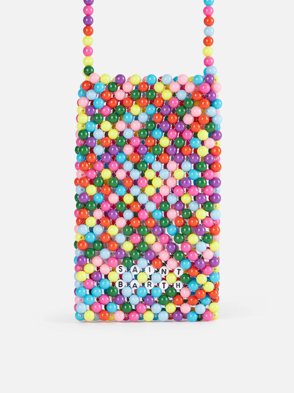 Porta telefono con perline multicolori