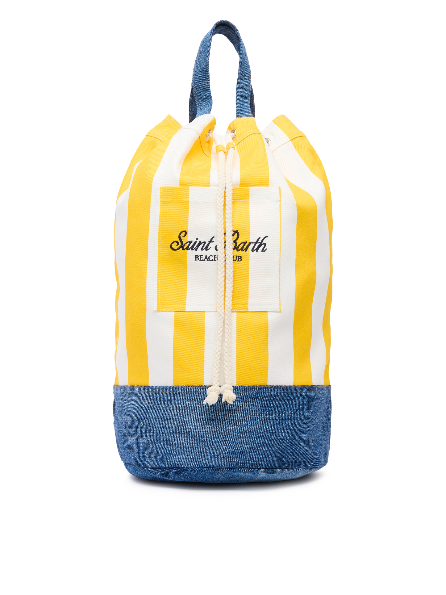 Beach Backpack with white and yellow striped print