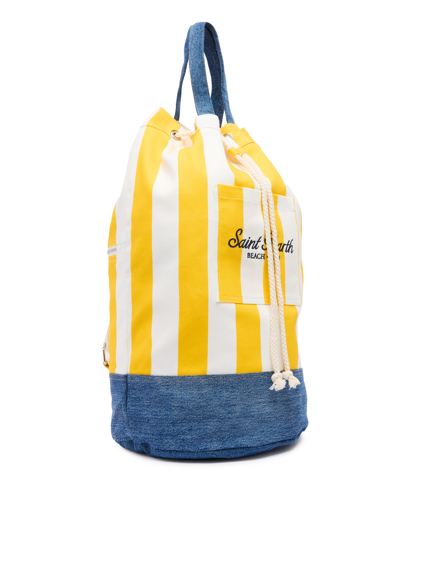 Beach Backpack with white and yellow striped print