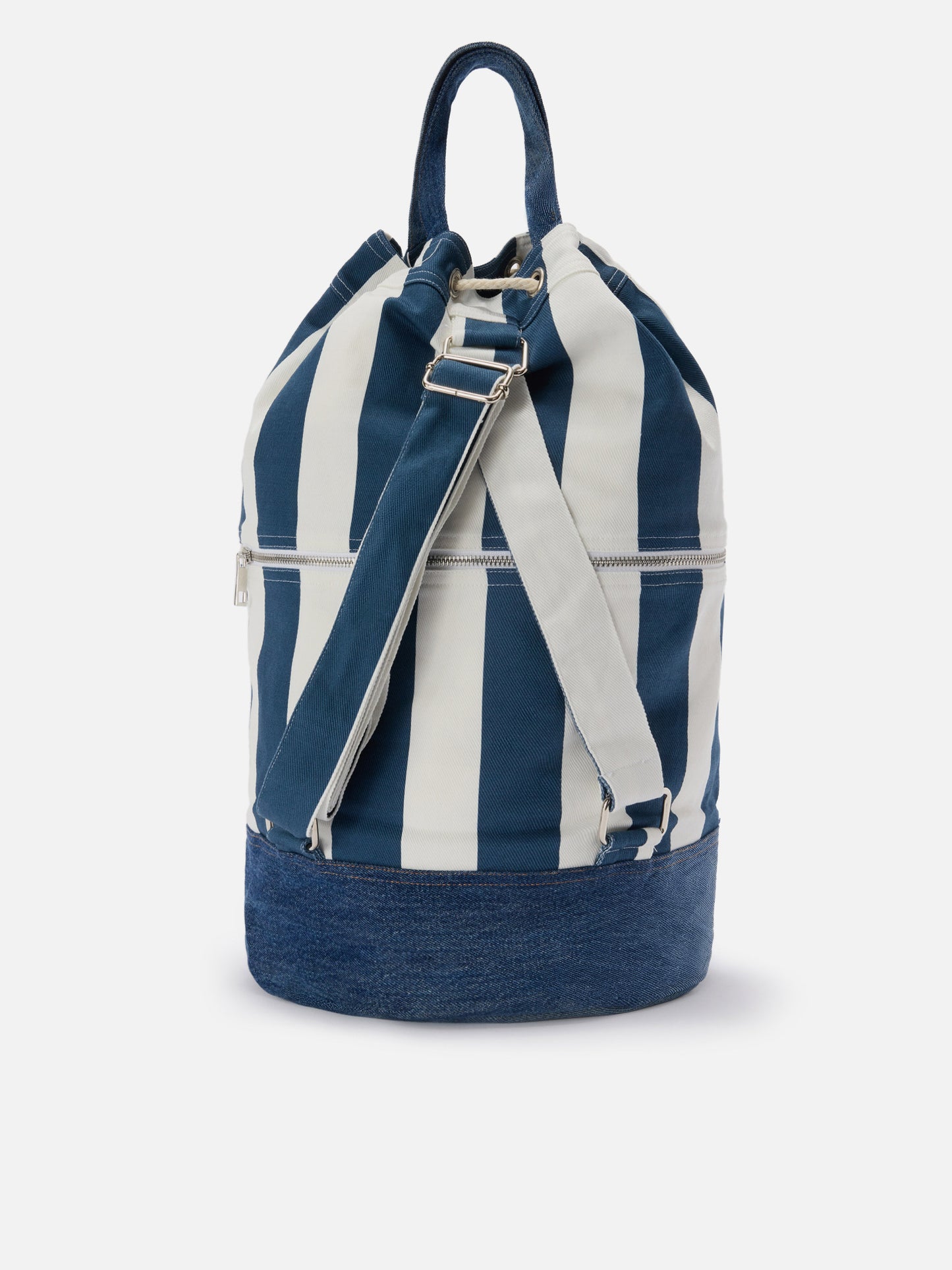 Beach Backpack in striped fabric with embroidered logo