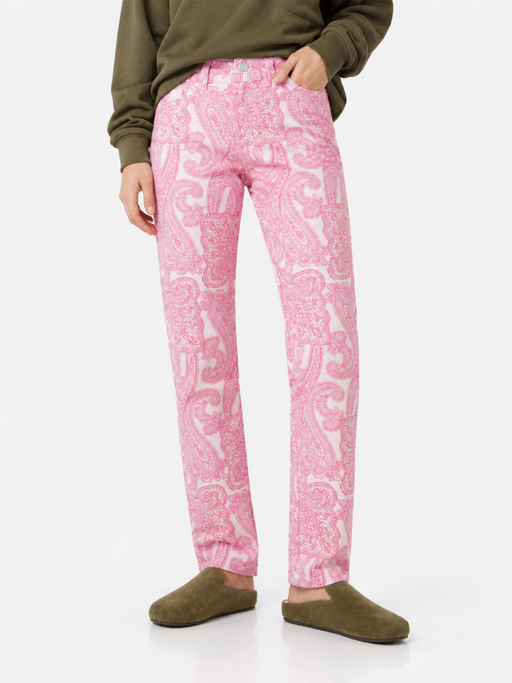 Pantaloni Belleville in denim con fantasia paisley rosa