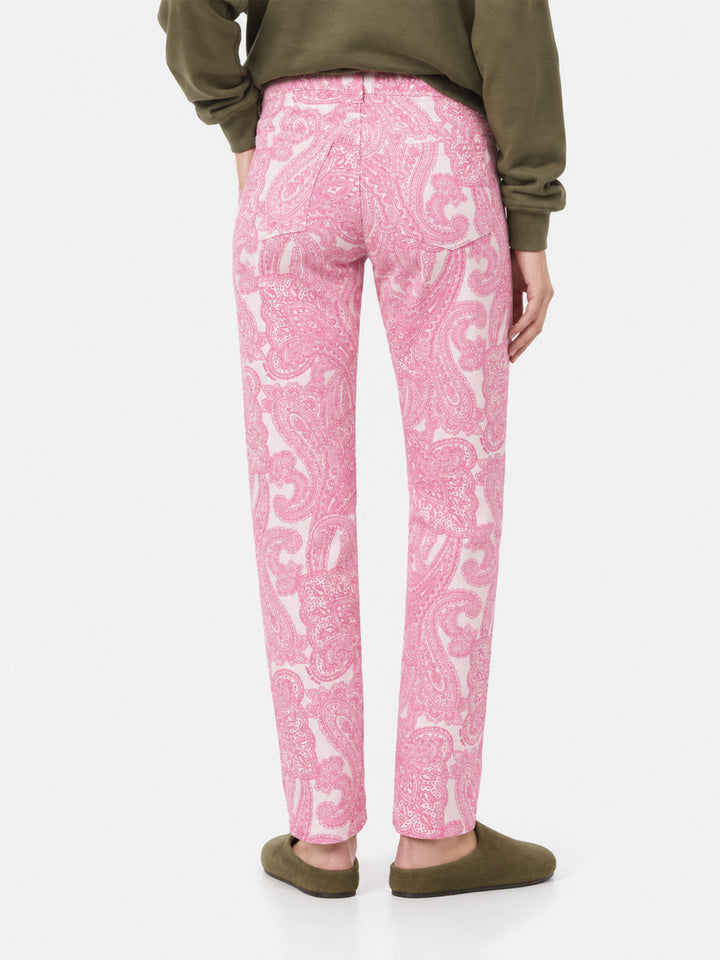 Pantaloni Belleville in denim con fantasia paisley rosa