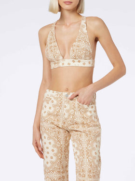 Pantalones vaqueros color blanco roto Belleville con estampado bandana 