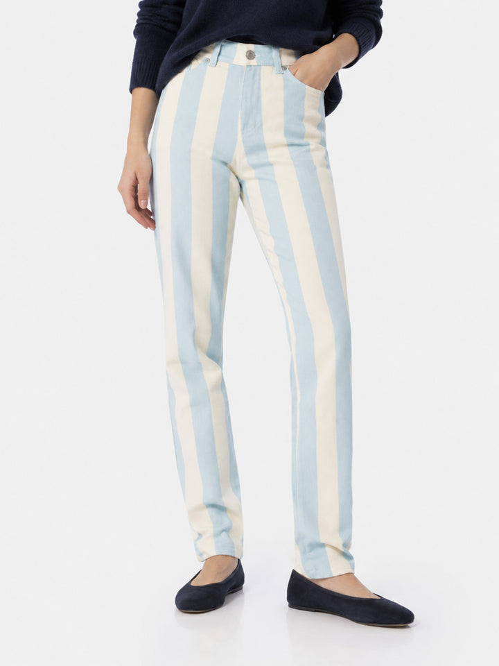 Jeans Belleville con stampa a righe azzurre