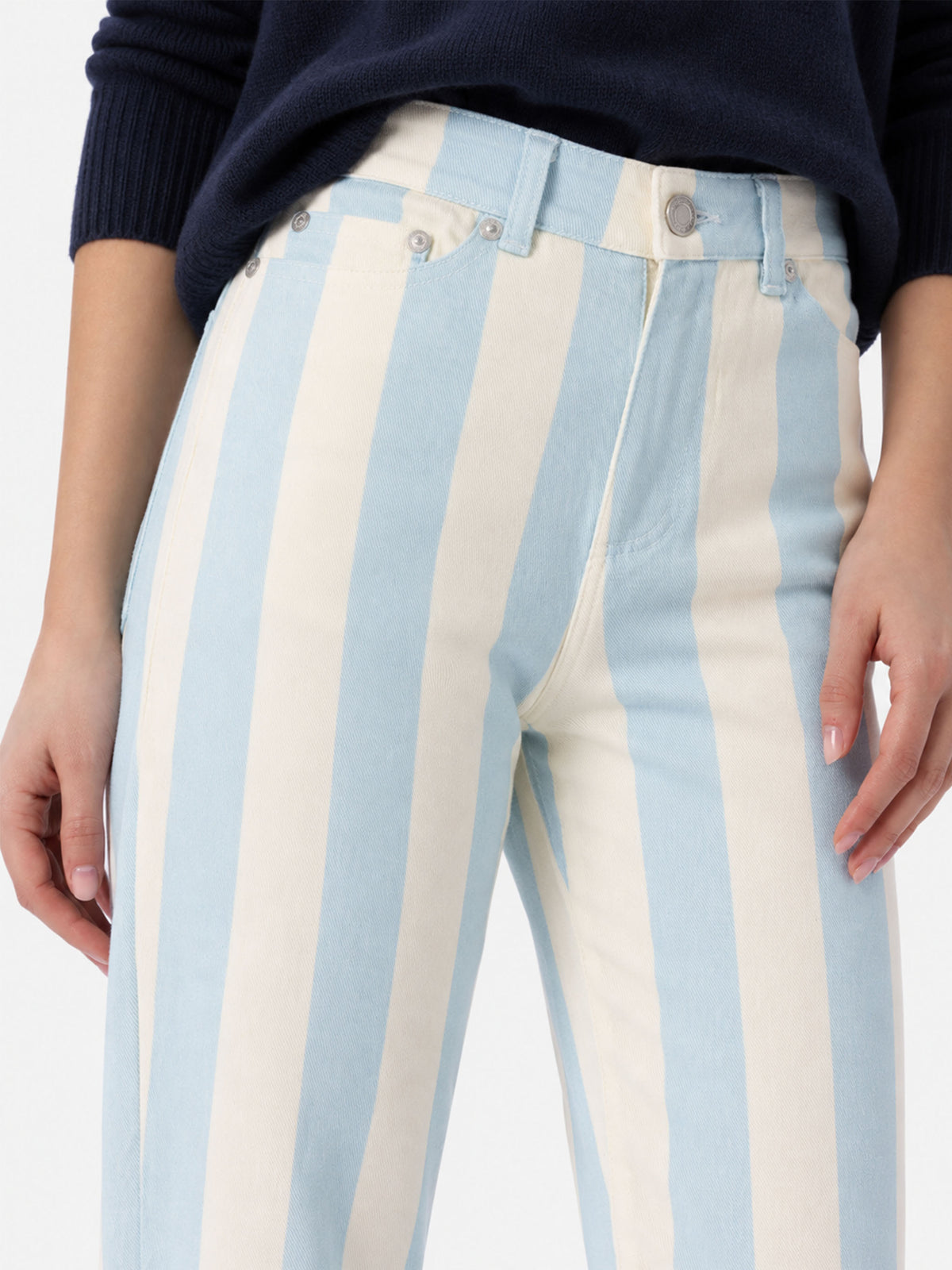 Jeans Belleville con stampa a righe azzurre