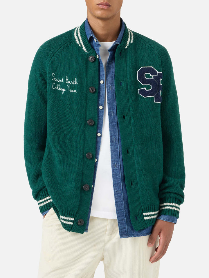 Grüner gestrickter Bomber im College-Stil Benjamin 