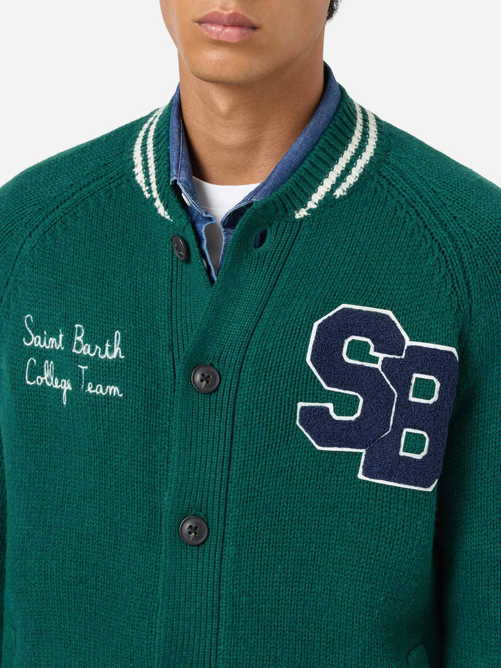 Grüner gestrickter Bomber im College-Stil Benjamin 