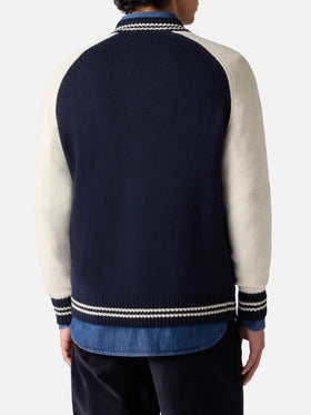 Navy blue knit bomber college style Benjamin