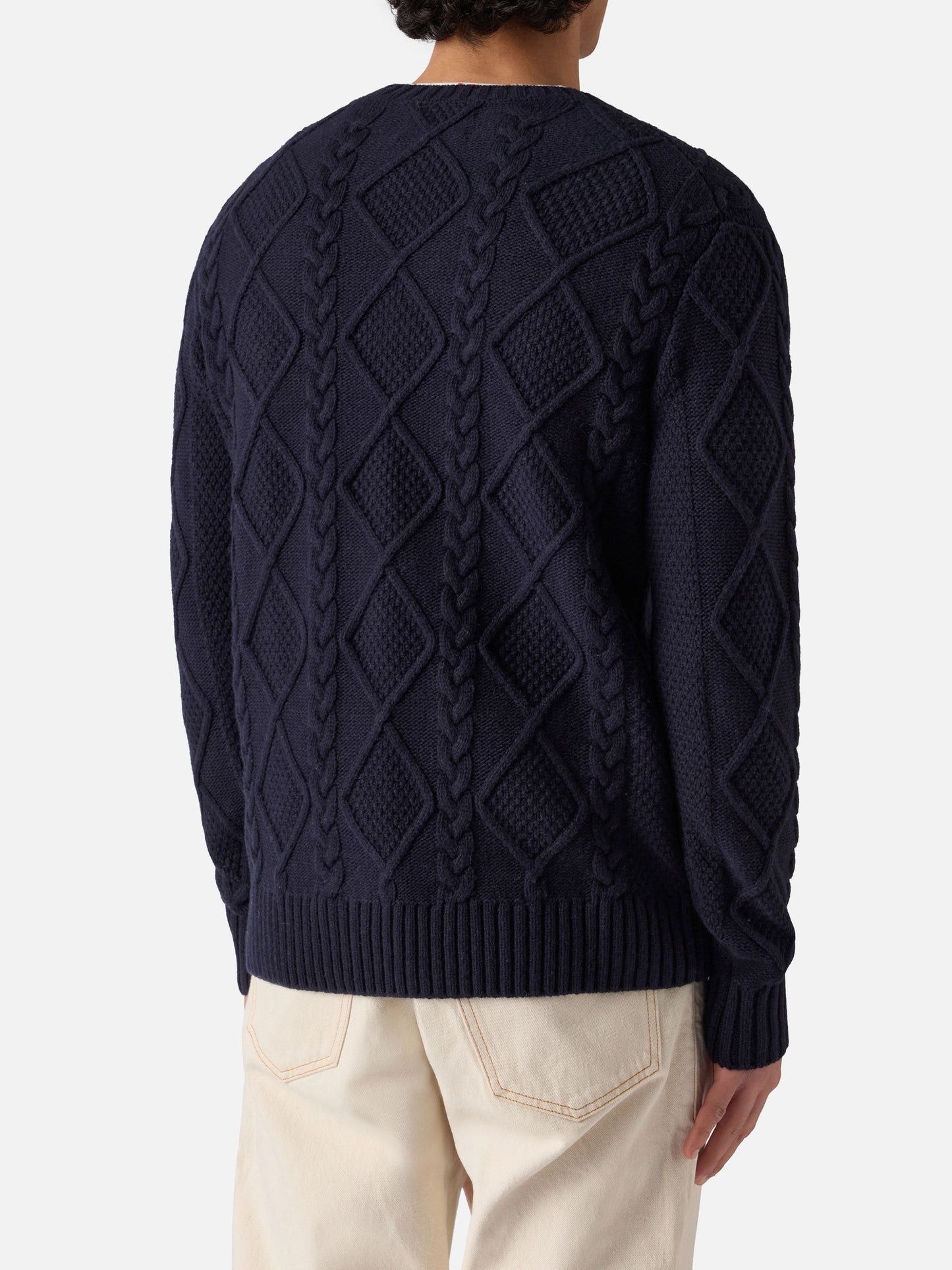 Blue crewneck sweater Bergen Tricot with Cortina Natale '83 embroidery