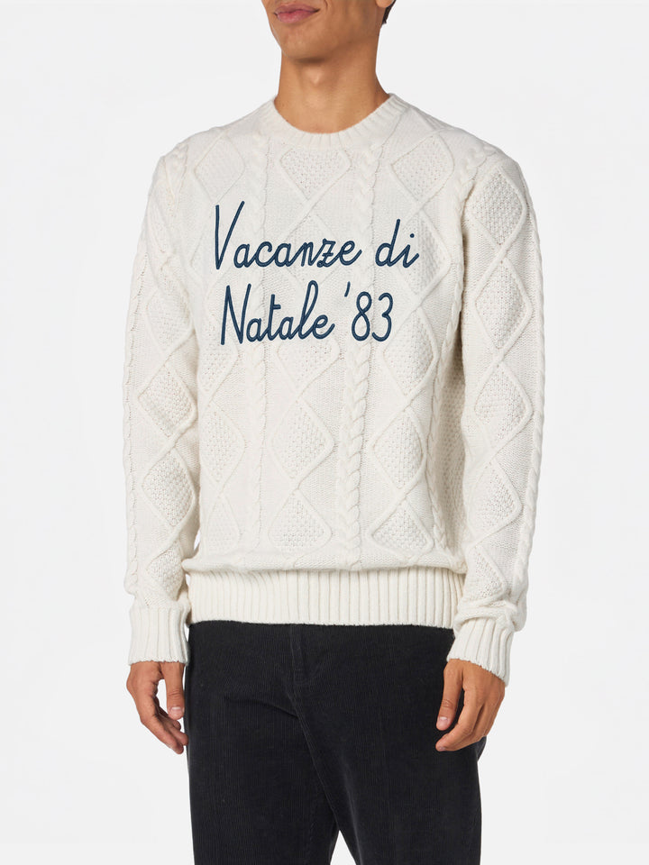 White crewneck sweater Bergen Tricot with Vacanze di Natale '83 embroidery