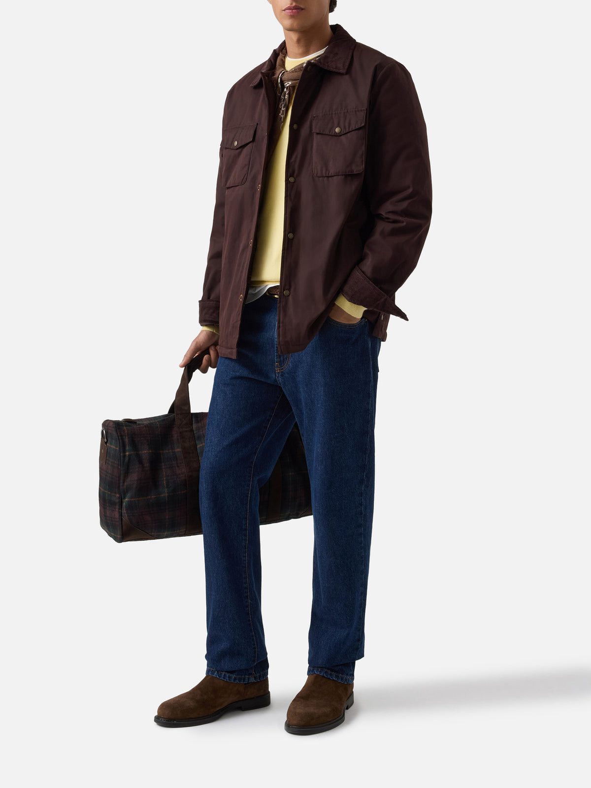 Braunes gewachstes Bexley Overshirt mit Cordkragen 