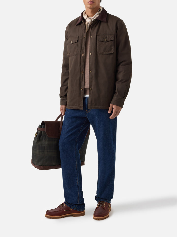 Military-green Bexley Overshirt aus gewachstem Stoff mit Cordkragen 