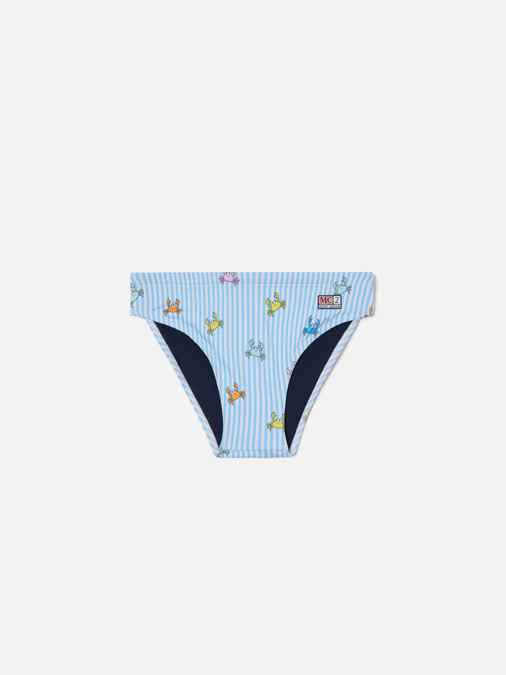 Billy striped swim briefs with all-over crab print