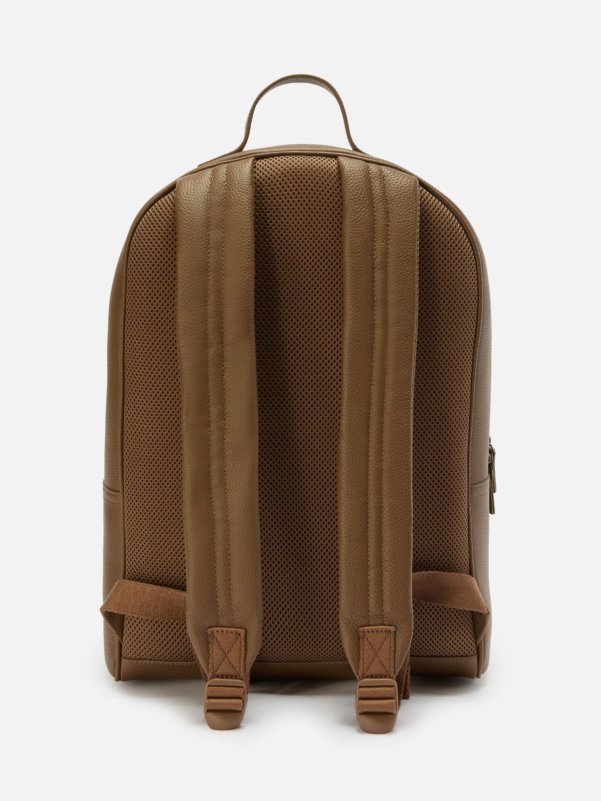 crosshatched leather backpack Aztec Adjustable straps offer comfort on the go Backpack in brown leather