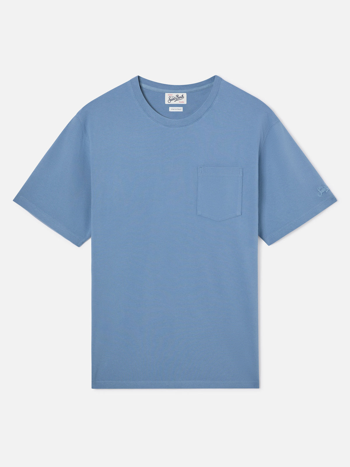 T-shirt Dusty blue en piqué de coton Bakewell avec poche et logo brodé 