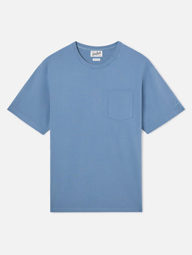 T-shirt Dusty blue en piqué de coton Bakewell avec poche et logo brodé 