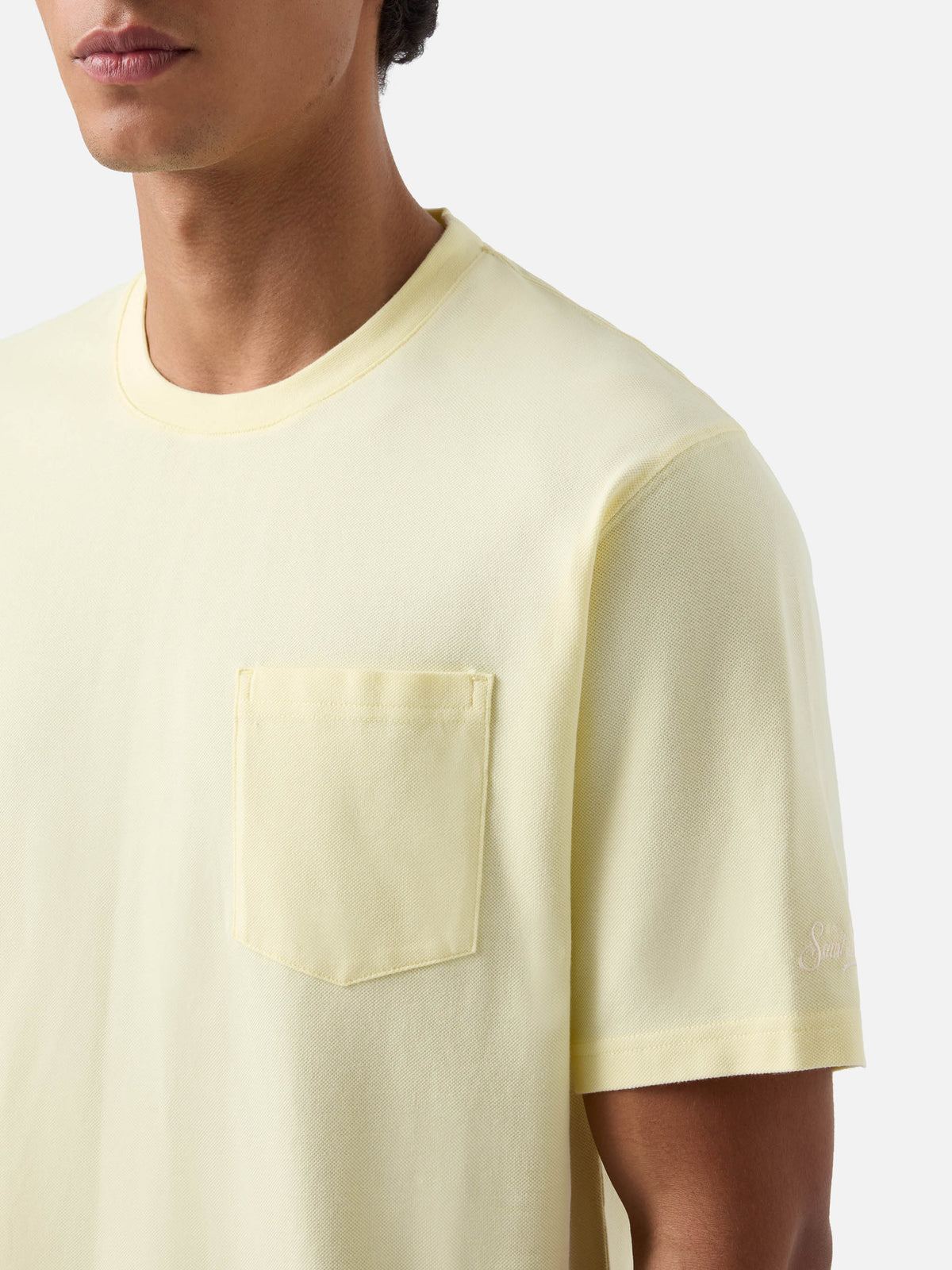 Butter yellow Bakewell cotton piqué t-shirt with pocket and logo embroidery