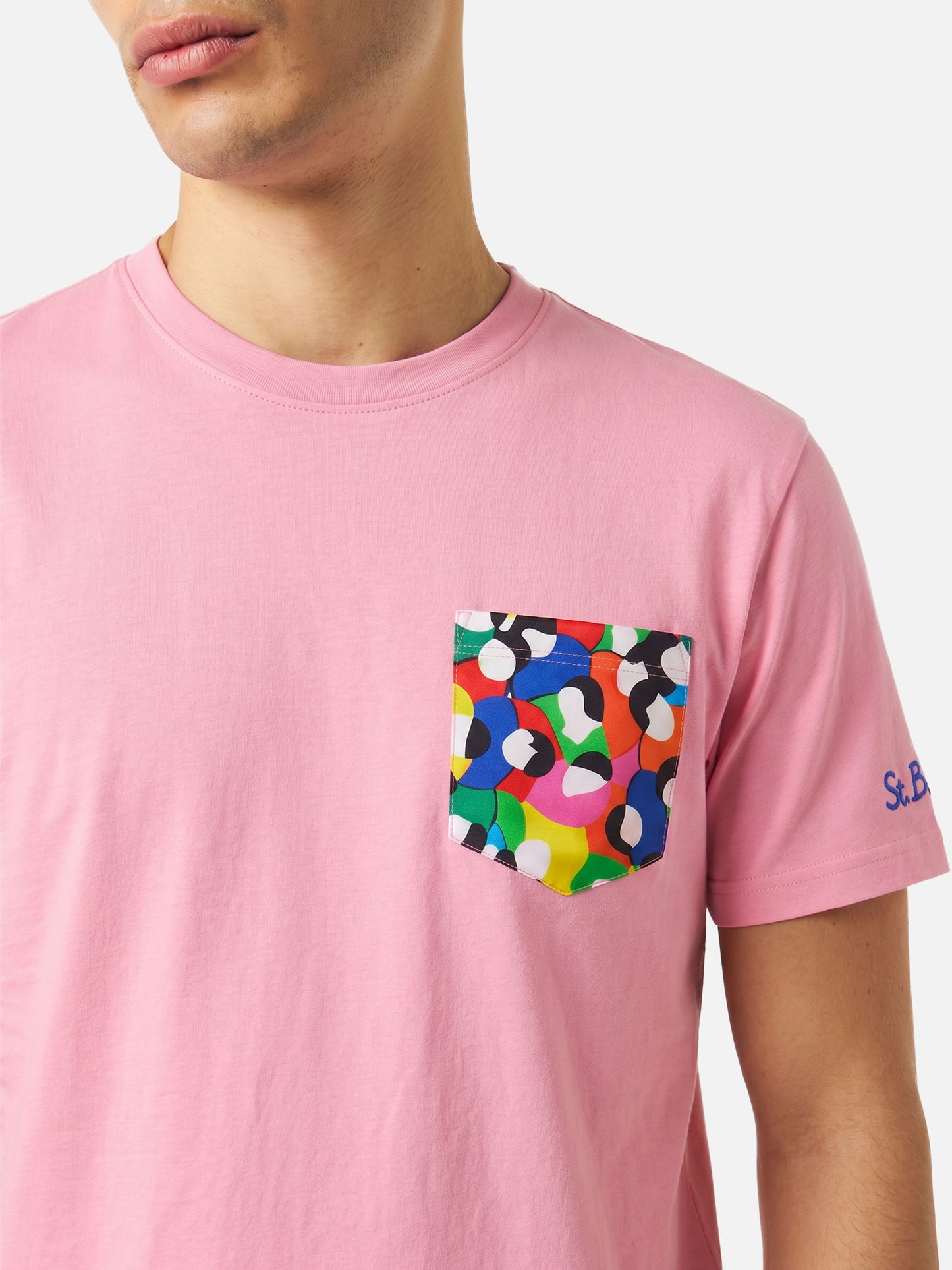 T-shirt Blanche rosa con taschino stampa multicolor | Special Edition