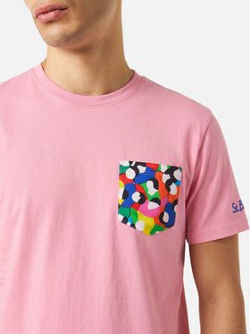 T-shirt Blanche rosa con taschino stampa multicolor | Special Edition