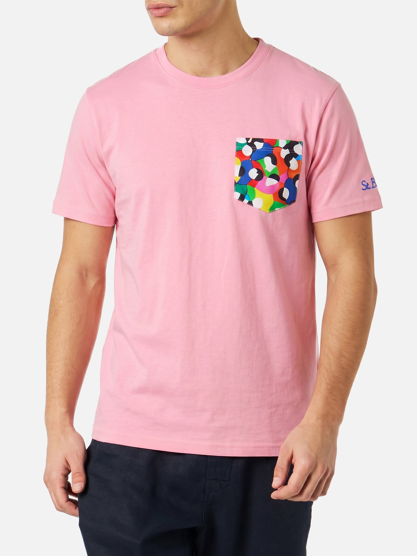 T-shirt Blanche rosa con taschino stampa multicolor | Special Edition