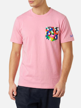 T-shirt Blanche rosa con taschino stampa multicolor | Special Edition
