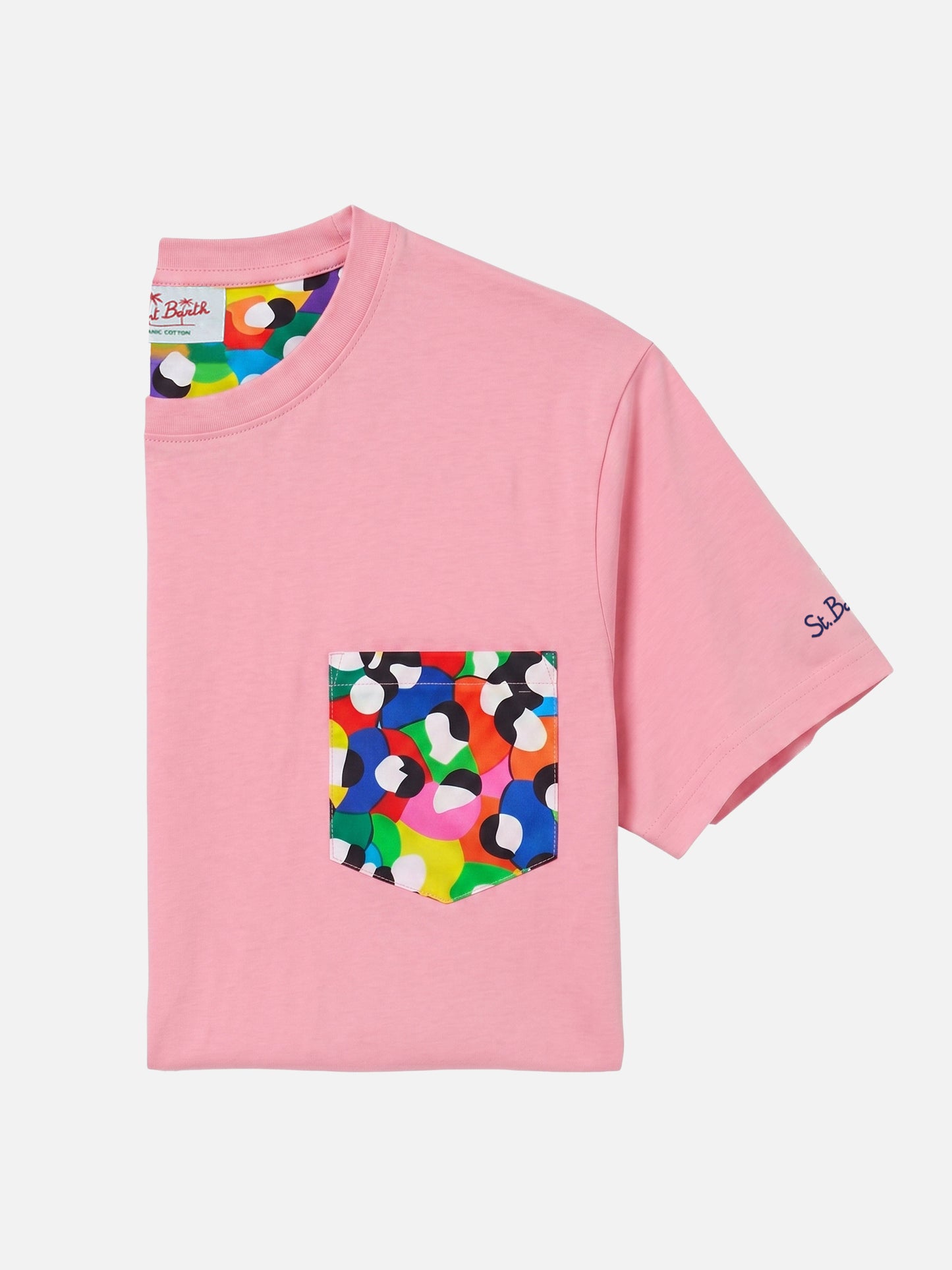 T-shirt Blanche rosa con taschino stampa multicolor | Special Edition