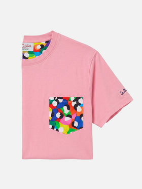 T-shirt Blanche rosa con taschino stampa multicolor | Special Edition