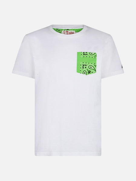 Cotton t-shirt Blanche with green bandana pocket – MC2 Saint Barth