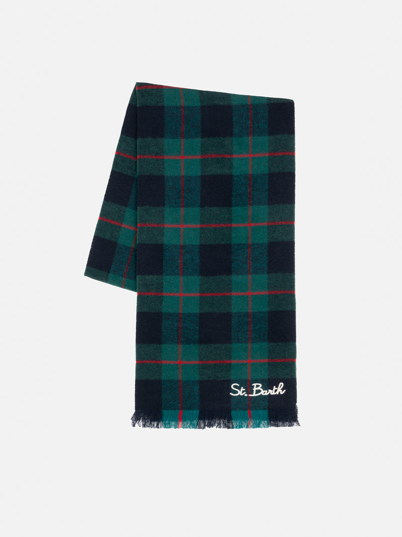 Blanket scarf with tartan pattern and St. Barth embroidery