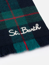 Blanket scarf with tartan pattern and St. Barth embroidery