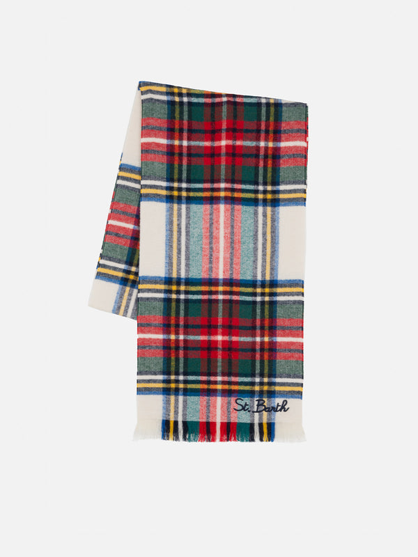 Blanket scarf with tartan pattern and St. Barth embroidery