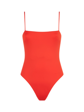 Woman orange one piece swimsuit