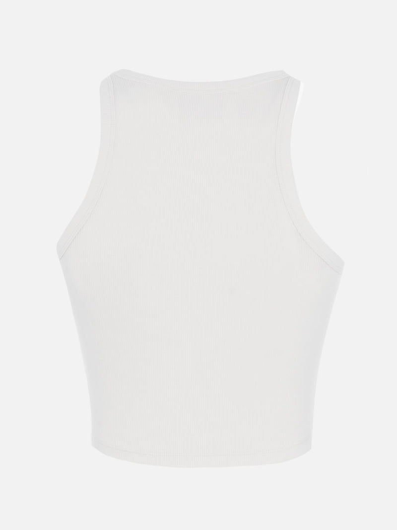 Woman rib-knit cotton crop tank with Fiorucci print | FIORUCCI SPECIAL EDITION